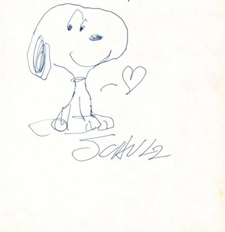 Charles Schulz Signed & Hand Drawn 8x8 Snoopy Sketch (Beckett)